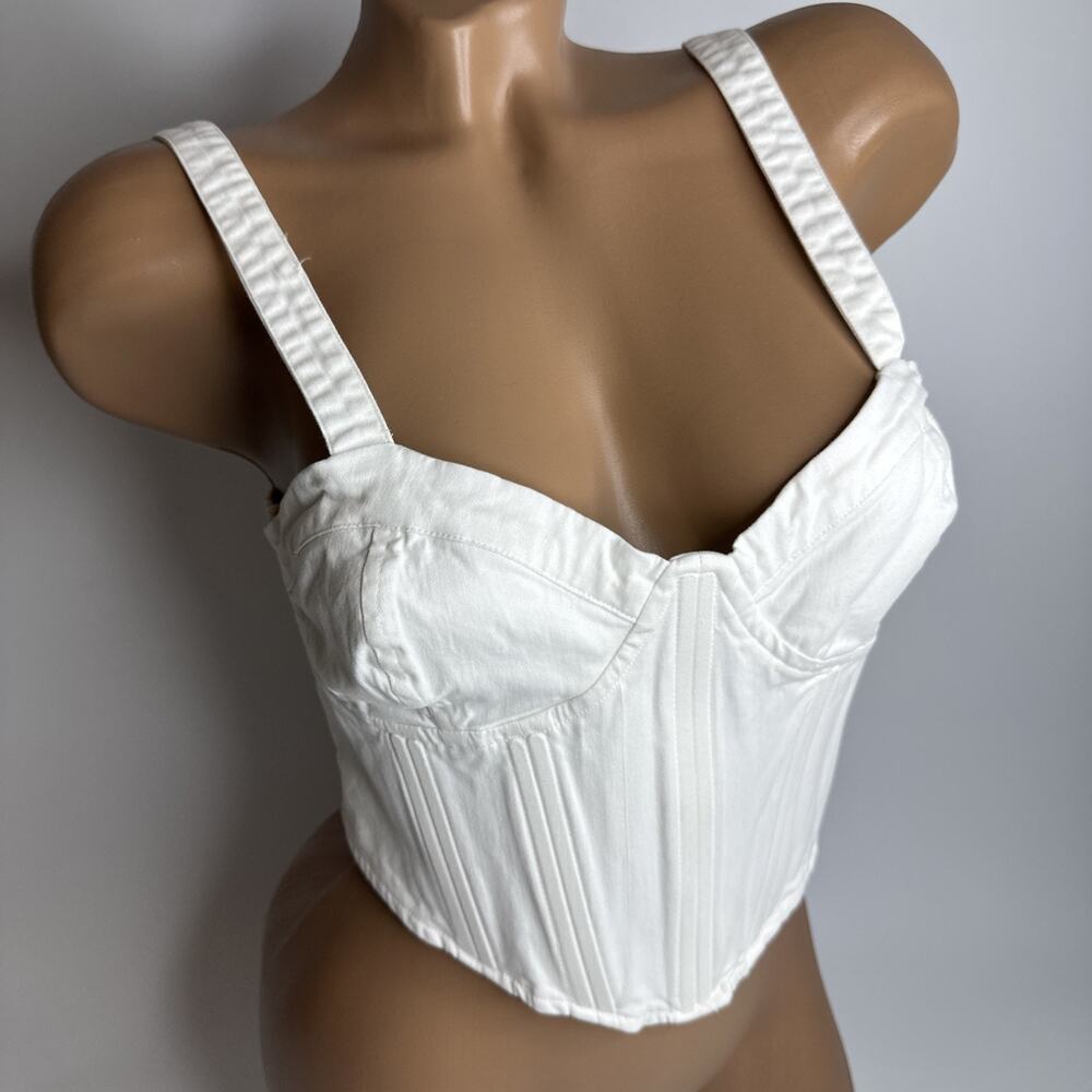 Forever 21 White Boned Corset Top Bustier Milkmaid Coquette Crop Tank Medium EUC